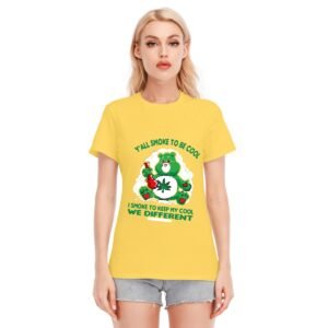 "Stay Cool Women's O-Neck Cotton Tee | Funny Smoking Care Bear Graphic | 100% Cotton, 180 GSM"