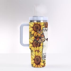 "Live, Laugh, Love" Sunflower 40 oz Tumbler with Handle - For the Bold and Sassy!