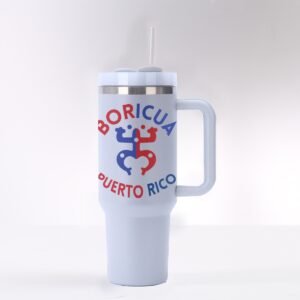 "Boricua Puerto Rico" 40 oz Tumbler with Handle – Sip with Island Pride!