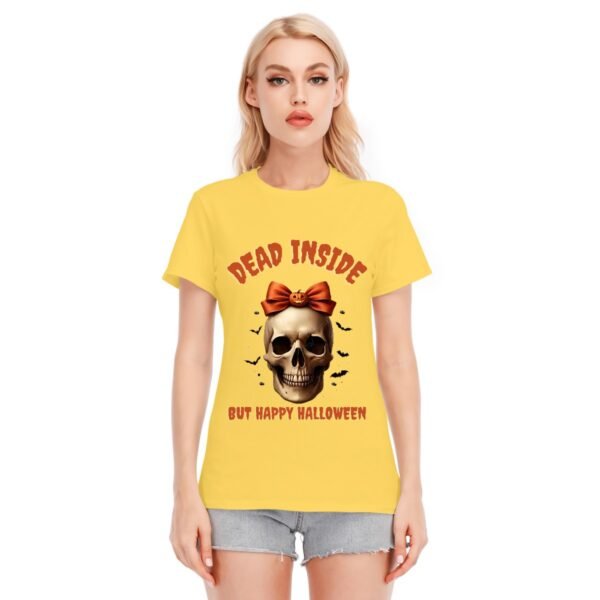 Women's Dead Inside, But Happy Halloween O-neck Short Sleeve T-shirt | 180GSM Cotton (DTF)