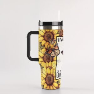 "Live, Laugh, Love" Sunflower 40 oz Tumbler with Handle - For the Bold and Sassy!