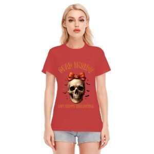 Women's Dead Inside, But Happy Halloween O-neck Short Sleeve T-shirt | 180GSM Cotton (DTF)