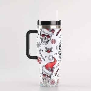 Skull Santa 40oz Tumbler with Handle Customizable