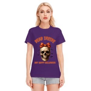 Women's Dead Inside, But Happy Halloween O-neck Short Sleeve T-shirt | 180GSM Cotton (DTF)