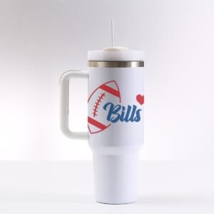 "Bills Love" 40 oz Tumbler with Handle – For True Football Fans!